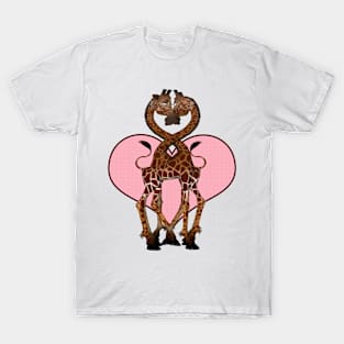 Love Heart Giraffes With Necks Entwined T-Shirt